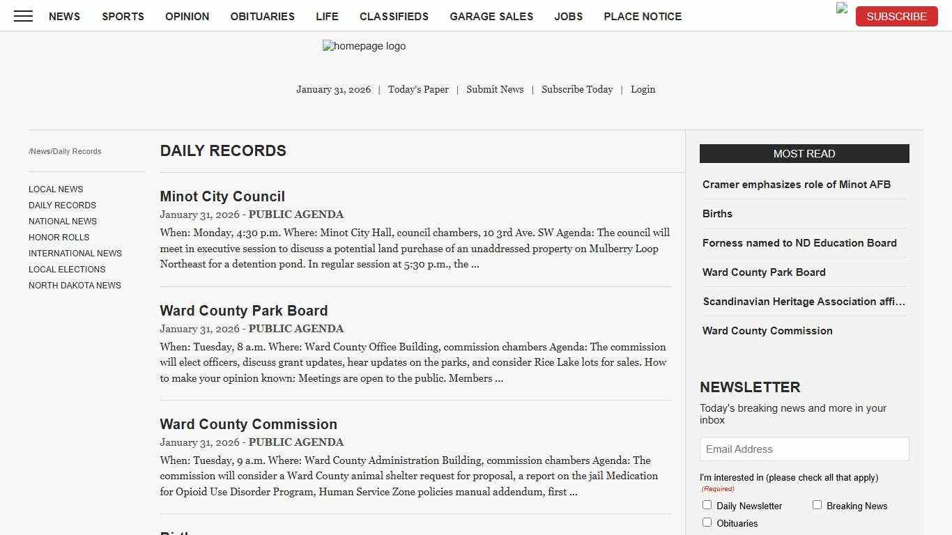 Daily Records News, Sports, Jobs - Minot Daily News